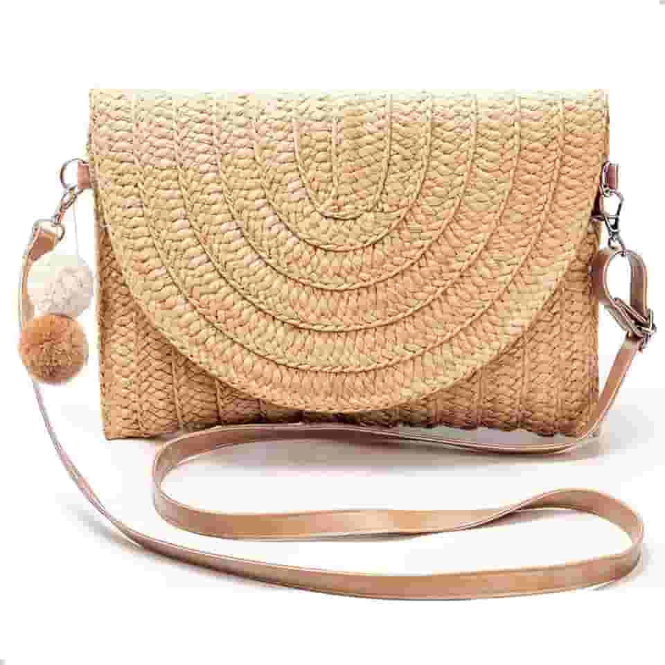 Bolsa de Palha Pequena Acessório De Verão Praia Piscina Alça Transversal