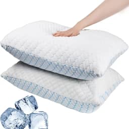 Travesseiros de espuma viscoelástica tamanho Queen Size Conjunto de 2, travesseiro refrescante ajustável para pessoas que dormem de barriga nas costas com capa de bambu removível lavável