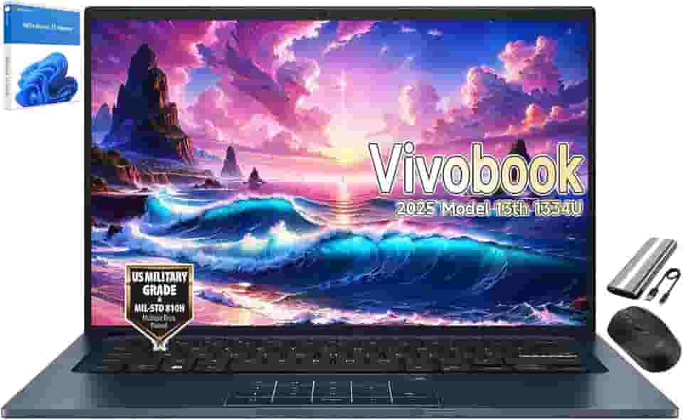 ASUS Laptop Vivobook modelo 2025 de 14 polegadas, Intel 10-Core i5-1334U (Beats i7-1265U), webcam 720p, USB C, design fino, dobradiça plana de 180°, Win11, mouse sem fio e PSD de 128 GB (12 GB RAM |