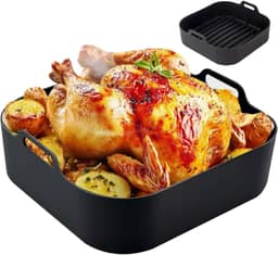 Forma Quadrada de Silicone para Air Fryer 20x20cm Antiaderente e Reutilizável com Alça Prática para Fritadeira Elétrica Forno Panela e Microondas (Preto)