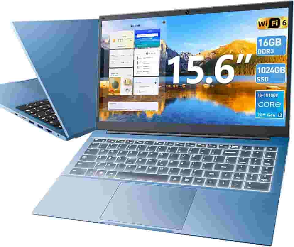 SGIN Laptop de 15,6 polegadas, 16 GB de RAM, SSD de 1024 GB, laptops com Core I3, Win 11, notebook portátil, tela IPS FHD, WiFi 6, ângulo aberto de 180°, teclado retroiluminado