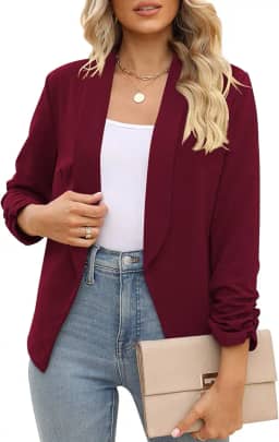 Blazer feminino de manga 3/4 com frente aberta, cardigã para trabalho e escritório