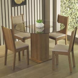 Conjunto Sala de Jantar Madesa Débora Mesa Tampo de Vidro Redondo 4 Cadeiras - Rustic/bege