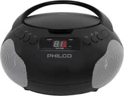 Philco Boombox portátil para leitor de CD com alto-falantes e rádio AM FM | Caixa preta Boom compatível com CD-R/CD-RW e CD de áudio | Entrada auxiliar de 3,5 mm | Som estéreo | Tela LED | Alimentado