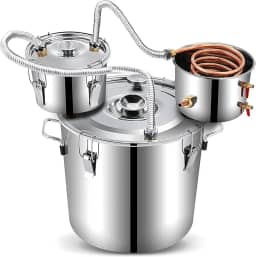 Kit de destilador de álcool 3/5/10/13,2 galões/12/20/30/50 litros, 3 potes de aço inoxidável, kit de destilador de álcool com termômetro, bomba de água, kit de fabricação caseira para uísque, con