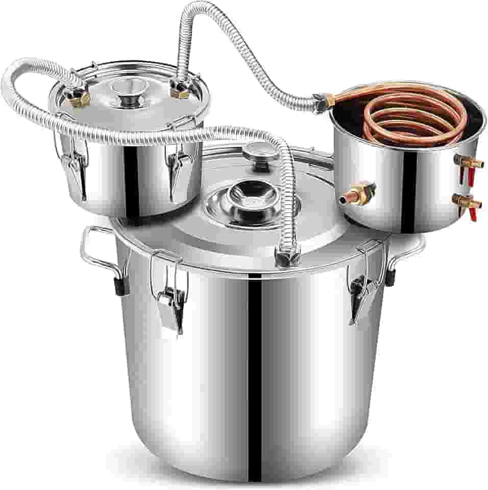 Kit de destilador de álcool 3/5/10/13,2 galões/12/20/30/50 litros, 3 potes de aço inoxidável, kit de destilador de álcool com termômetro, bomba de água, kit de fabricação caseira para uísque, con