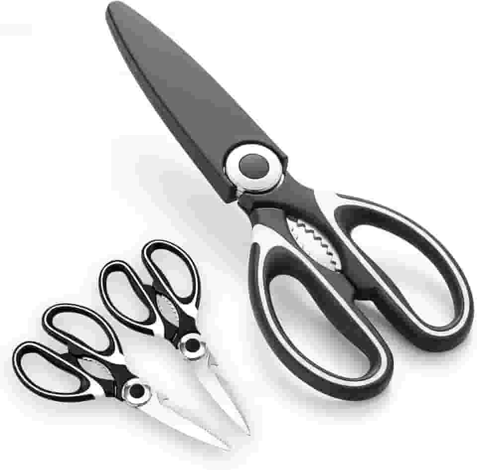 Tesoura de Cozinha Multiuso Premium Inox com Bainha Protetora Cortes Precisos Carne Frango Peixe Ervas Legumes Frutas Uso Profissional e Doméstico 21 cm