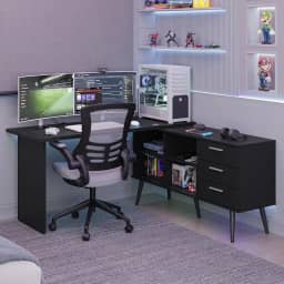 Mesa para Computador Gamer em L 3 Gavetas Preto Lisboa Madesa