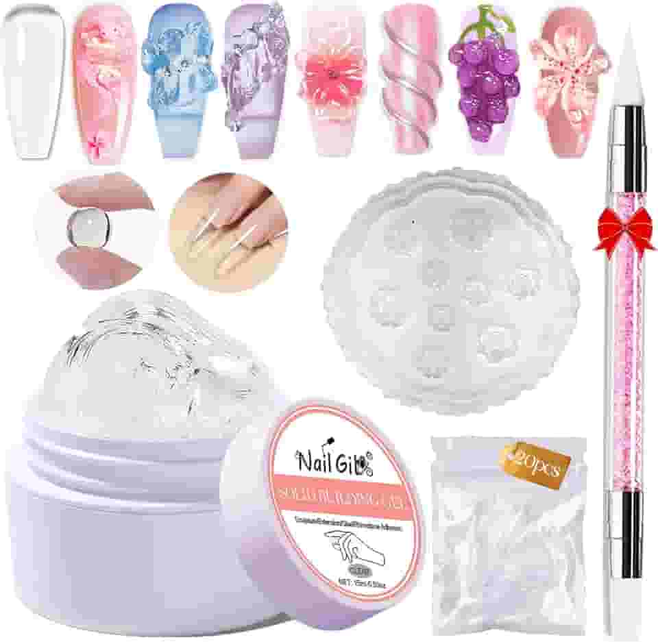 NAILGIL Gel de construção sólido para unhas, gel rígido não pegajoso para escultura em 3D, modelagem e extensão, kit de ferramentas transparente de 15 g