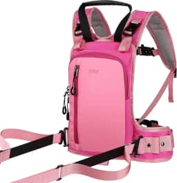 QOGIR Arnês de esqui e snowboard para crianças: Aprenda a esquiar com segurança e ensine ao seu filho o controle de velocidade do esqui, treinador de arnês de esqui com mini mochila e correia retrátil, perfeito para iniciantes