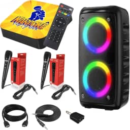 Karaokê Party Box Profissional +2 Microfones + Caixa de Som +De 2000 Músicas (Com Pontuação) ORIGINAL Completo