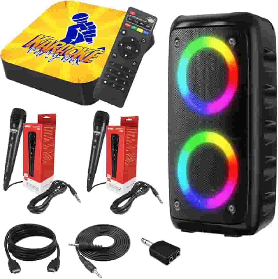 Karaokê Party Box Profissional +2 Microfones + Caixa de Som +De 2000 Músicas (Com Pontuação) ORIGINAL Completo