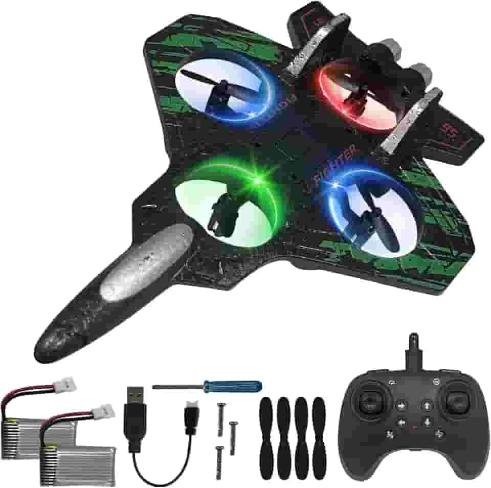 Drone RC de espuma para crianças e iniciantes, helicóptero de avião de controle remoto de 2,4 GHz com luz, flutuação automática e 2 baterias (verde)