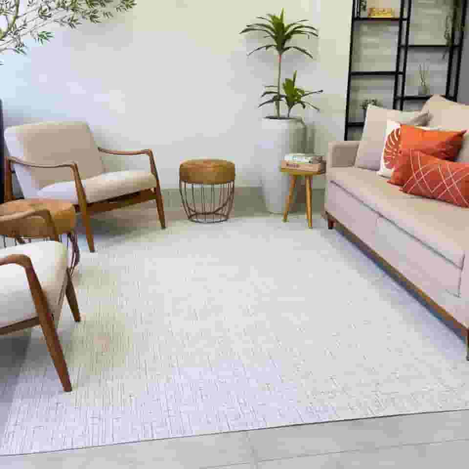 Tapete Antiderrapante Retangular Moderno, 200x250 cm, Sintético, para Sala de Estar e Quarto (Branco Riscado)