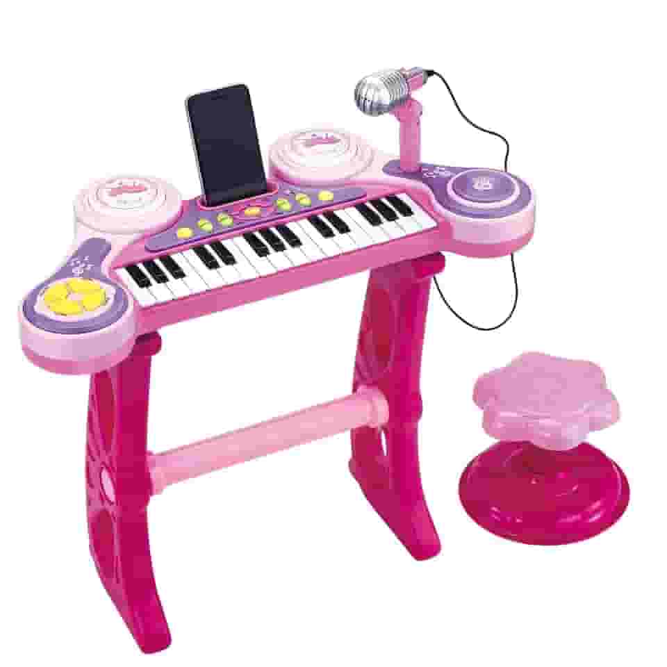 Piano Teclado Infantil Musical Pianinho Microfone Instrumento Brinquedo Criança (Rosa)
