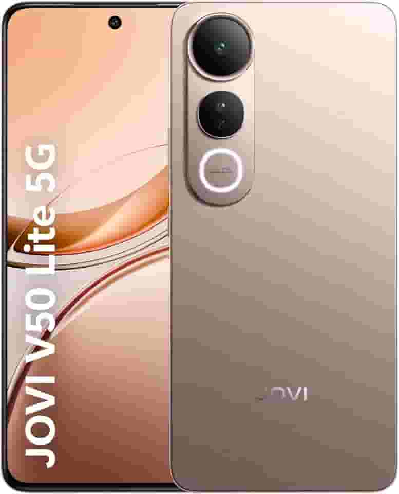 Smartphone JOVI V50 Lite 5G – 256GB, 8+8GB RAM, Dimensity 6300, Tela AMOLED 6,77" 120Hz, Câmera 50MP + Selfie 32MP, Bateria 6500mAh com Carregamento 90W, Android 15, Resistência IP65, Ouro Titânio