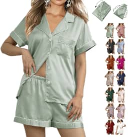 Conjunto de pijama feminino de cetim sedoso, 3 peças, conjunto de pijama de seda PP-4GG com botões