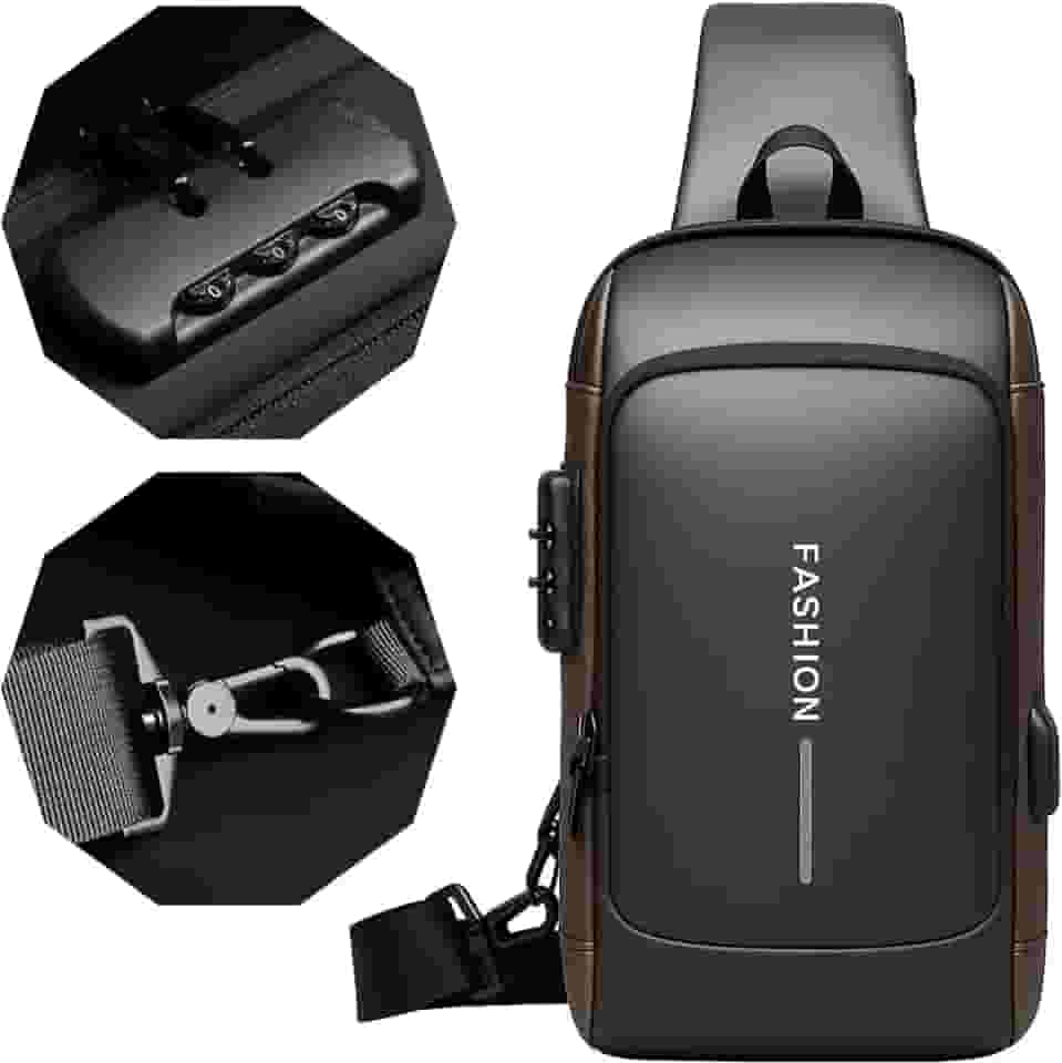 Bolsa Mochila Tiracolo Transversal Pochete de Couro Antifurto, Impermeável, com USB, Couro, Anti-Roubo, Esportiva, Academia