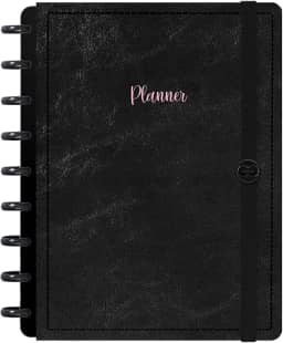Planner Iscool Disc 2026 Inteligente Datado Solid Touch Couro Preto