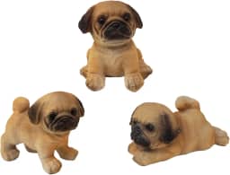 kIT 3 Mini Estátua Filhote de Cachorro Decorativo em Resina Presente Amantes de Pets Cão Enfeite Casa Decorativa (3 Mini Pug)