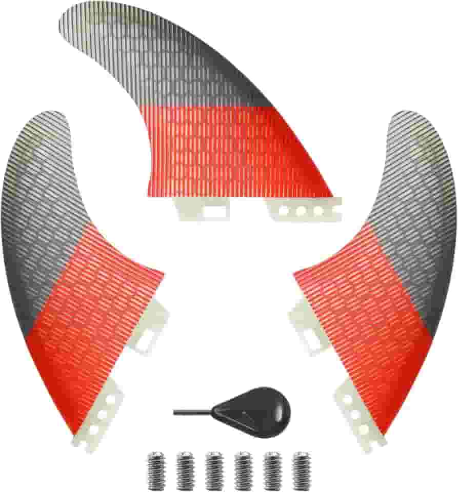 FGM Conjunto de 3 quilhas de prancha de surf de fibra de vidro Honeycomb - Barbatanas de surf com aba dupla para shortboards, paddleboards e longboards - Inclui ferramentas de instalação e bolsa de