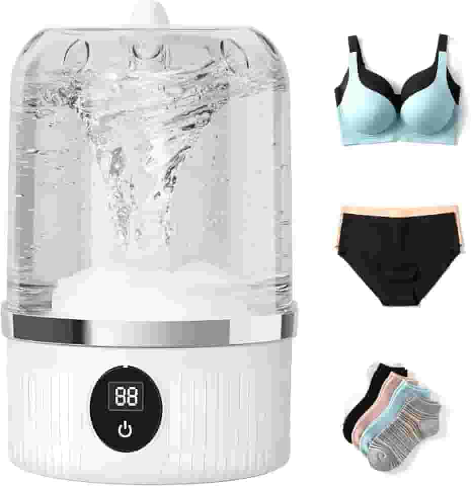 Mini máquina de lavar portátil, lavadora de roupa íntima sem fio recarregável, copo ultrassônico de viagem para sutiãs/roupas íntimas/meias, lavadora compacta para delicados (branco)