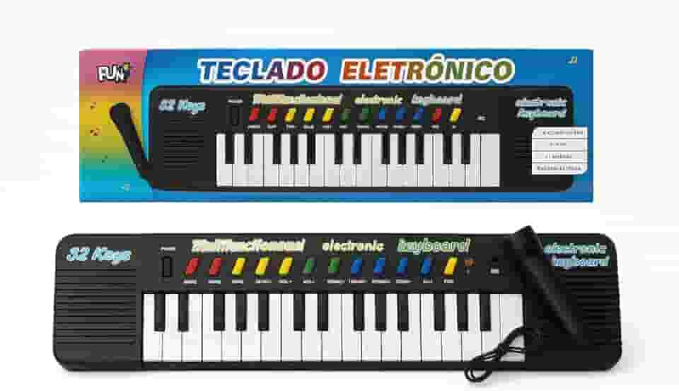 Piano Teclado Musical Infantil Microfone Karaoke 32 teclas Brinquedo Educativo
