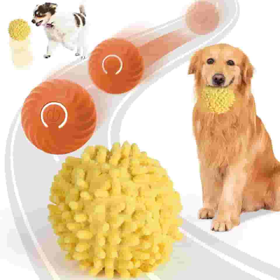Brinquedos interativos para cães, brinquedo para cães que se movem sozinhos com capa, bola Peppy que quicia e gira para cães, brinquedo elétrico para cães grandes, brinquedo de rolamento interativo