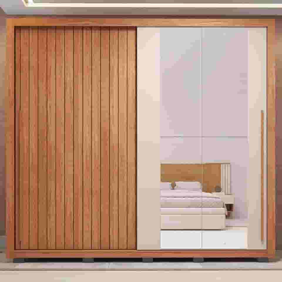 Guarda-roupa Casal Ripado com Espelhos 2 Portas e 4 Gavetas Suburban Espresso Móveis Freijó/Off White