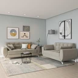 Conjunto de Sofá 2 e 3 Lugares Larissa Suede Bege