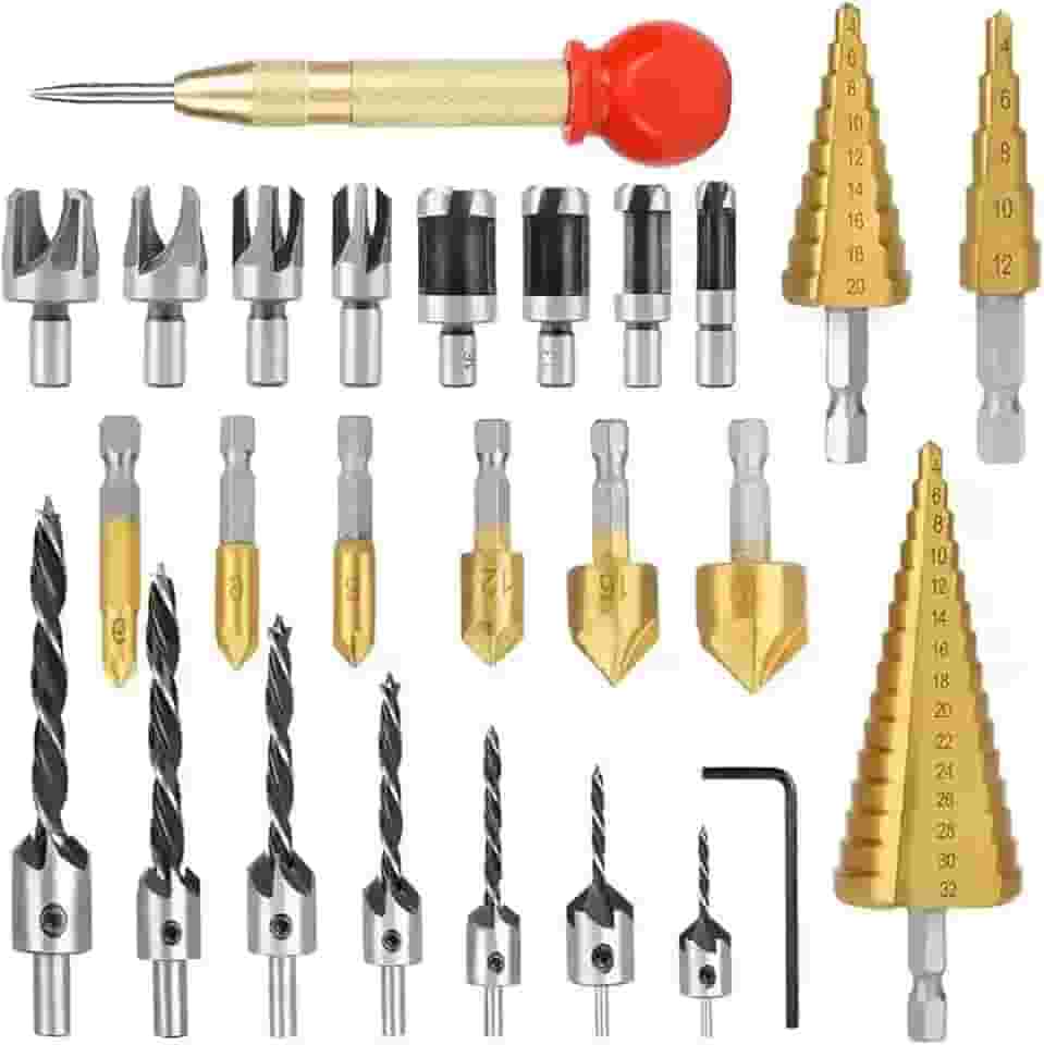Jogo de Brocas Escalonadas 26 Peças,com Corte Lateral,Brocas Aço Rápido Para Metal para Madeira, Metal, Alumínio, Cobre e Plástico