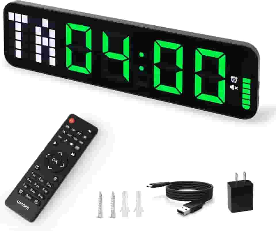 Relógio de parede grande de 38 cm para ginásio em casa, relógio de contagem regressiva para treino intervalado, controle remoto para boxe, crossfit, fitness, tabata, acessórios de ginástica em casa