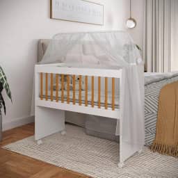 Mini Berço Com Colchão E Suporte Para Mosquiteiro Multifuncional 5x1 Rodízios Chiqueirinho (Branco E Marrom)