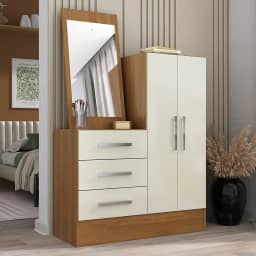 Cômoda 2 Portas 3 Gavetas com Espelho Dunas Cinamomo/Off White