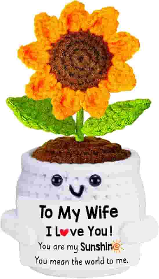 Presentes para sua esposa, presente de marido, para minha esposa, crochê feito à mão, girassol emocional, aniversário romântico, casamento, aniversário de casamento, presentes de dia dos namorados