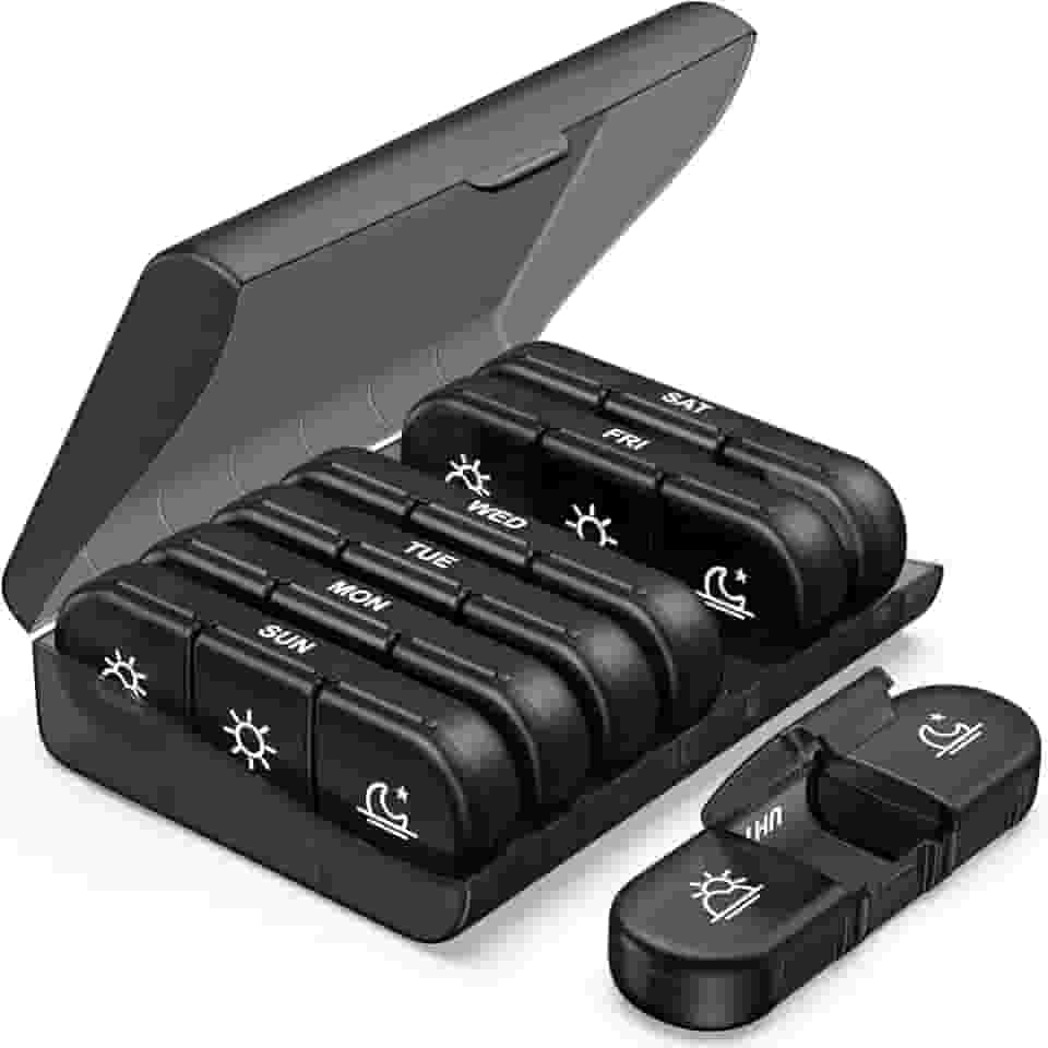 Organizador semanal de comprimidos 3 vezes por dia, caixa de comprimidos portátil para viagem Puliv 7 dias com compartimentos grandes, estojo portátil de comprimidos de viagem para
