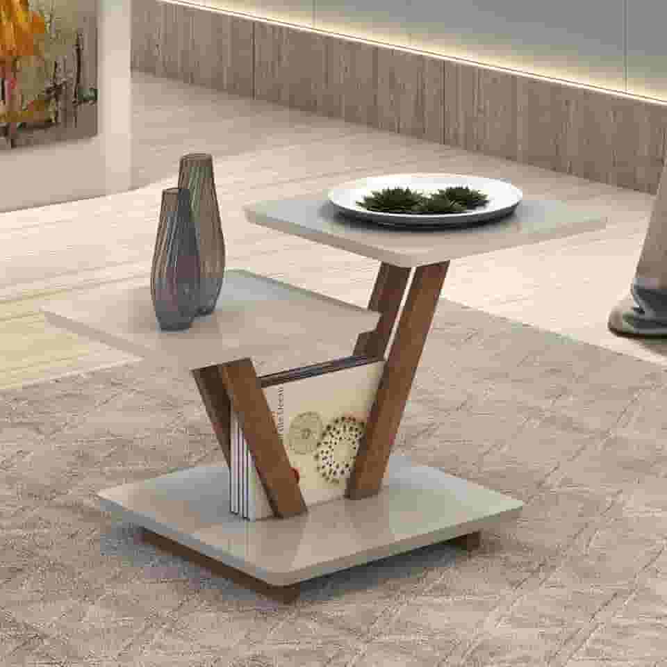 Mesa de Centro Laguna 2 Andares em MDF com Design Moderno Decorativo - Off White