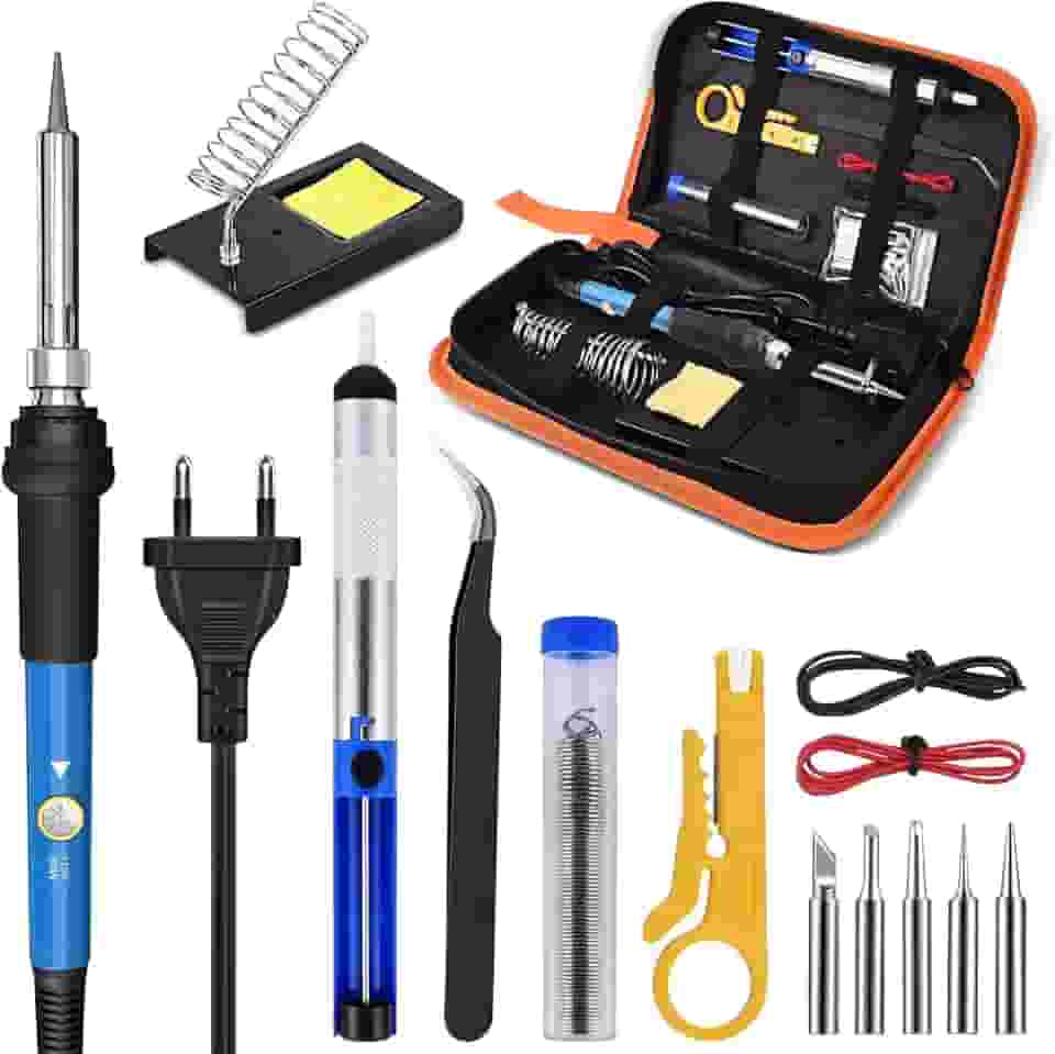 Ferro de Solda, Estação de Solda, Ferro de Solda 110v Kit de Eletrônicos, Ferramenta de Soldagem de Temperatura Ajustável de 60w, 5 Pontas de Solda, Bomba de Dessolda Sugador de Solda