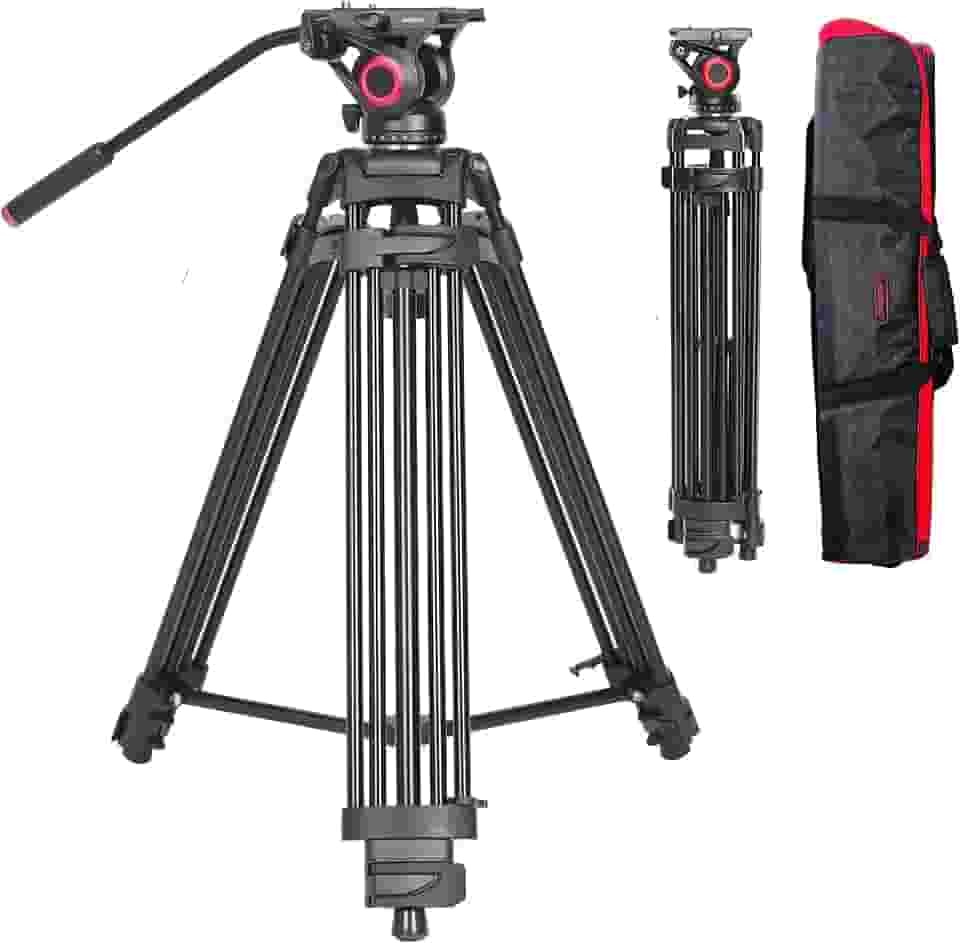 Miliboo Tripé profissional de vídeo para câmera mtt601a com cabeça fluida, espalhador central e placa QR, alumínio, altura de trabalho de 70-151 cm, carga máxima de 10 kg, básico