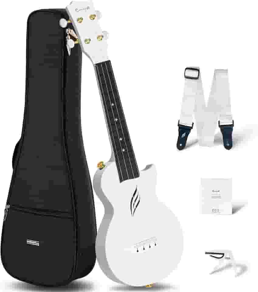 Ukulele Soprano Ukulele enya Nova U Mini 53,3 cm – Ukulele de viagem de fibra de carbono – com kit para iniciantes inclui estojo semi-rígido, alça, capo e cordas (branco)