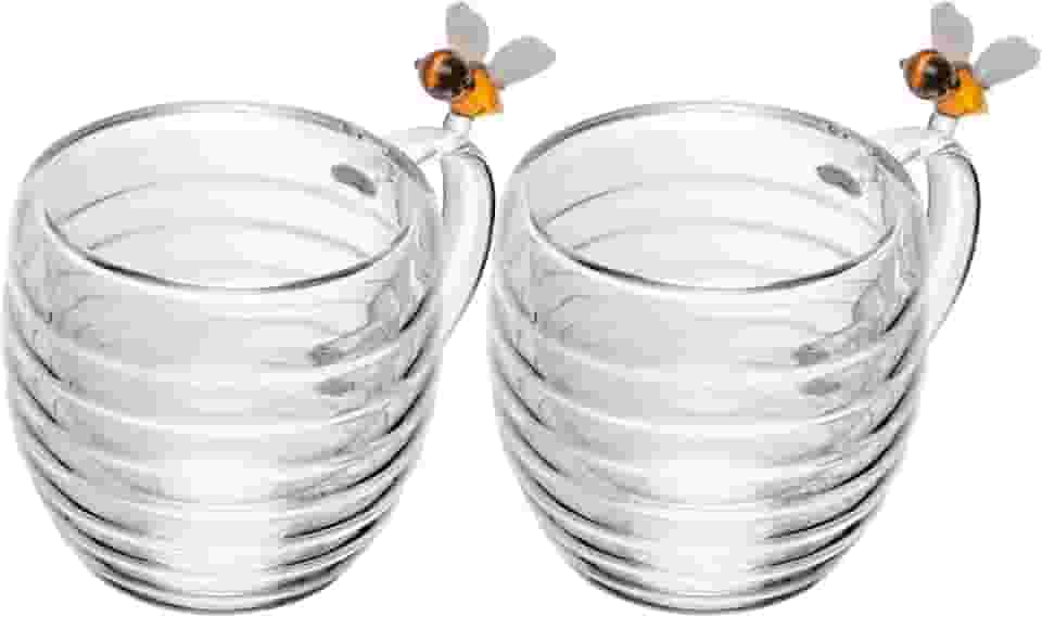 LYOR - Conjunto 2 xícaras de Chá Parede Dupla de Vidro Borossilicato Lovely Bee 180ml