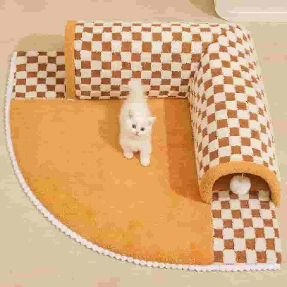 Cama 2 em 1 para gatos, túnel de brinquedo interativo removível, antiderrapante, cama macia para gatos