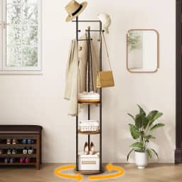 Cabideiro de Chão, Cabideiro Metal de Piso Chão Roupas Giratório, com 3 Hastes Metálicas e 3 Divisórias, 8 Ganchos, Adequado para Quartos, Entradas e Salas de Estar