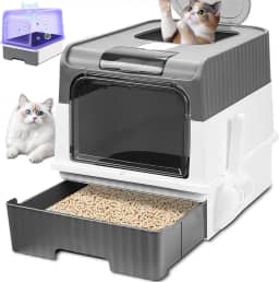 Caixa de Areia para Gatos, Grande, Cinza e Verde, com Luz UV e Purificador de Ar, Acessível em Um Só Sentido, Fechada, Ideal para Viagens