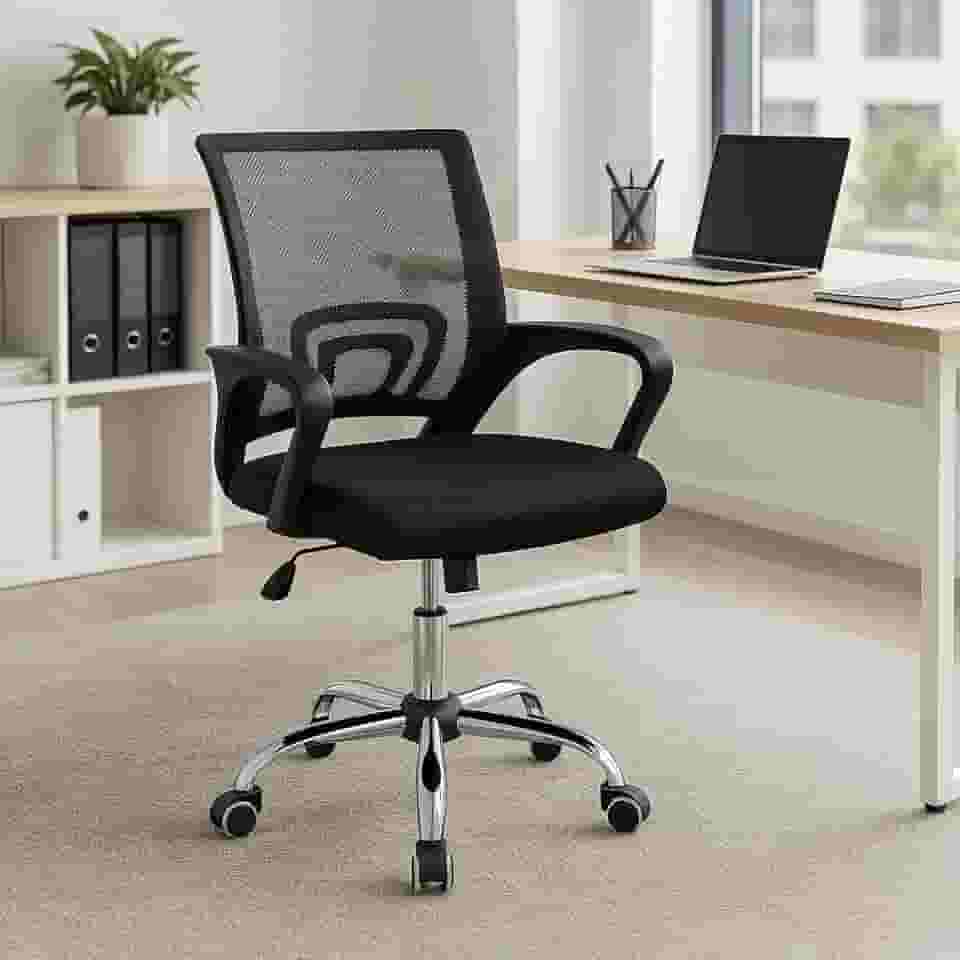 Cadeira de Escritório Secretária Diretor Base Cromada com Rodinha Giratória com Encosto Altura Ajustável Detroit Tela Mesh Preta