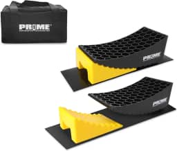 Pr1me Camper Leveler, pacote com 2 blocos de nivelamento RV, niveladores curvos HDPE, inclui 2 niveladores curvos, 2 calços, 2 tapetes antiderrapantes e bolsa de transporte