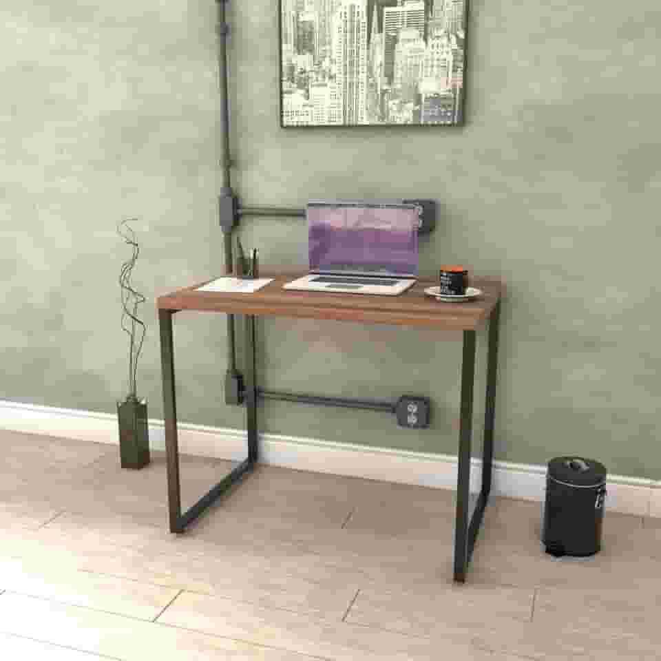 Mesa para Escritório Office Estilo Industrial 0,90m Kuadra Nogal/Est.Preta, Compace