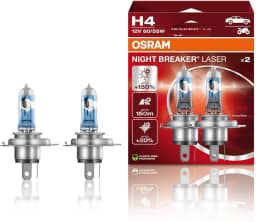 OSRAM NIGHT BREAKER LASER H4, +Lâmpada de farol de halogêneo 150% mais brilhante, 64193NL-HCB, 12V, caixa dobrável suspensa (2 lâmpadas) (branca/amarela)
