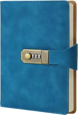 LUMAI Caderno com Cadeado, Folhas em Branco Sem Pauta, Diário com Fechadura Secreta, Ideal para Criatividade, Privacidade, Projetos e Desenhos, Capa de Couro Resistente e Design Discreto – Azul