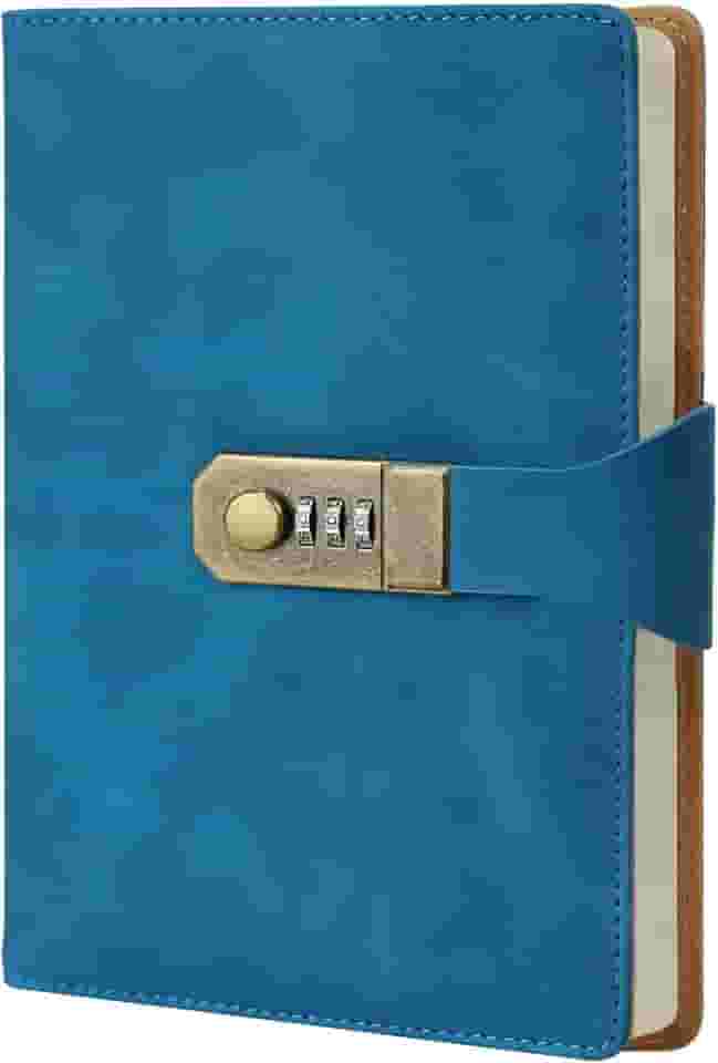 LUMAI Caderno com Cadeado, Folhas em Branco Sem Pauta, Diário com Fechadura Secreta, Ideal para Criatividade, Privacidade, Projetos e Desenhos, Capa de Couro Resistente e Design Discreto – Azul